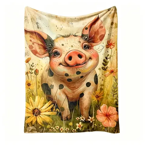Cozy Pig Floral Fleece Throw Retro 70s Groovy Designer Fleece Blanket – Chic Mid-Century Modern Vibes 40inch×50inch