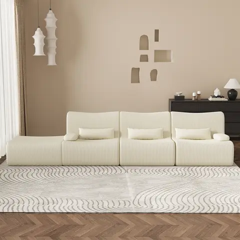 GTIMEX L-förmiges Schlafsofa mit Schlaffunktion, 250 x 170 x 76 cm, Cordpolsterung, Memory-Schaum, tiefer Sitz, modulares Sofa mit Chaiselongue für Wohnzimmer und Schlafzimmer, statische Belastbarkeit: 540 kg, Beige