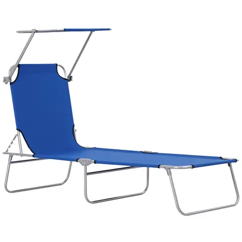 Outsunny Folding Sun Lounger with Canopy, Reclining Sunbed with 4-Position Adjustable Backrest, 600D Oxford Cloth, Portable G