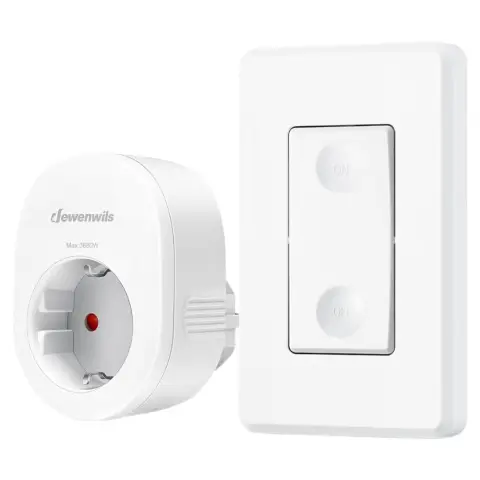 DEWENWILS Wireless Socket, Radio Sockets with Remote Control, 16 A, 3680 W, Radio Switch Socket for Holiday Decoration, 30 m Range, Wireless Wall Switch, No Cable Required, Expandable