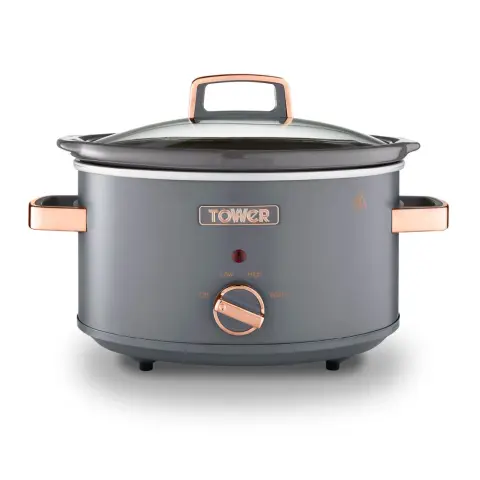 Tower T16042GRY Cavaletto 3.5 Litre Slow Cooker with 3 Heat Settings, Removable Pot and Cool Touch Handles, Grey and Rose Gold