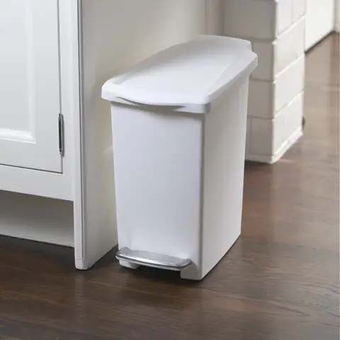 Simplehuman 10L Plastic Slim Pedal Bin, White