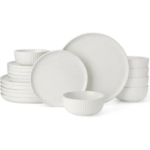 Richmount Starlight 18-tlg. Geschirrset für 6 Personen, Gerippter Rand Mattweiß, Reaktive Glasur, Für Alltag & Festliches Essen