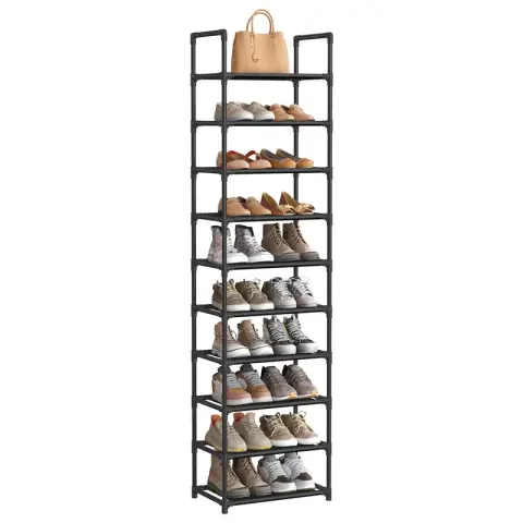 Songmics Shoe Storage Rack Fabric Shelves 10 Shelves Charcoal/Black