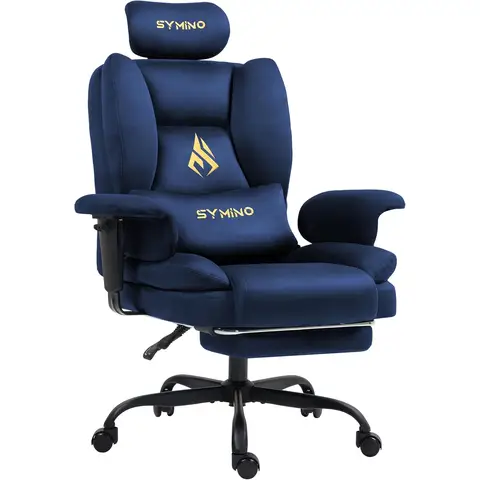 Symino Gaming-Sessel Bürodrehstuhl Ergonomisch, Faux-Suede-Sofa-ähnlicher Schreibtischstuhl mit Fußstütze, höhenverstellbarer Bürostuhl Computerstuhl 130kg, dunkelblau