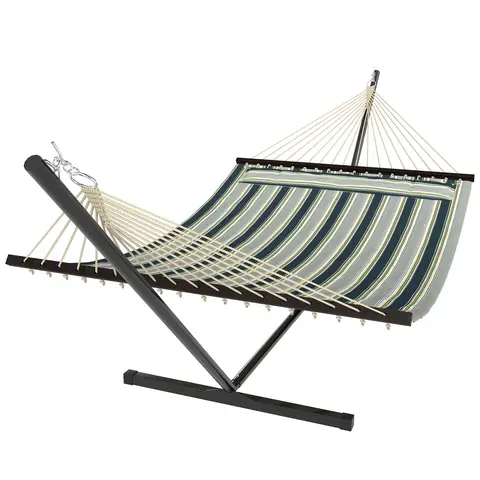 Outsunny Outdoor Hammock with Stand, Detachable Pillow, Camping Hammock with Spreader Bars, 120kg Load Capacity, for Garden, Patio, Green