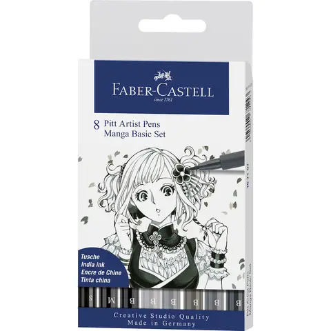 Faber-Castell Pitt Artist India Ink Pen, Wallet of 8