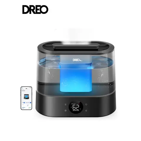 Humidificateur ultrasonique intelligent DREO – Réservoir d'eau de 4 L, autonomie de 30 h, contrôle via application, 6 niveaux de brume, ultra silencieux, diffuseur d'arômes, remplissage facile par le haut.