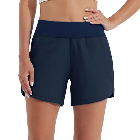 Willit Women's Swim Board Shorts UPF 50+ High Waisted Swimming Shorts with Liner Pockets 5" Navy Size 38