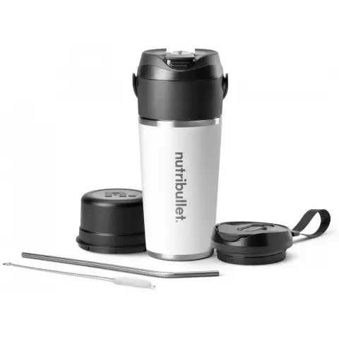 nutribullet®  Flip NBP016W, tragbarer Mixer mit isoliertem Edelstahl Thermobecher (590 ml), wiederaufladbar für 14+ Mixvorgänge, hält Getränke 24 Stunden kalt, Eiscrusher, 2-in-1 Mini Mixer to-go, USB-C-Ladefunktion, Weiß