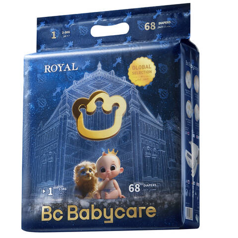 BC Série Royal Lion, couches pour bébé, légères, douces, absorption élevée, anti-fuites, Taille 1, 68 unités