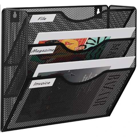 3 Tier A4 Mesh Wall Pocket File Holder,Black