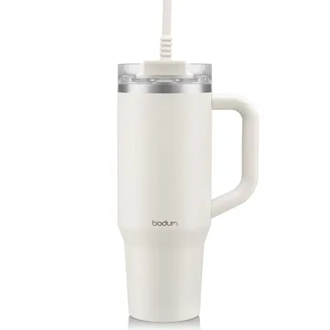 Bodum Travel Mug Tumbler 1.2L with Straw, Handle and Lid - Off White