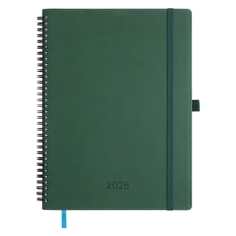 INLUXPRO Diary 2026 Spiral Planner A4 (29x21.7cm) Week to View， 12 Months Weekly & Monthly Plan with Month Tabs & Pocket & Expenses/Note Pages 100GSM Paper PU Leather Softcover Green, New Year Sale , Top gift picks