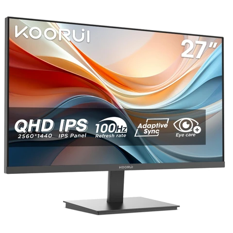 KOORUI E2721F 27 Zoll Monitor, QHD 2560 x 1440 100Hz PC Monitor, IPS 1MS Adaptive Sync HDMI 2.0 DP 1.4, Eye Care Bildschirm, -5° bis 15° neigbar, VESA 100 x 100mm