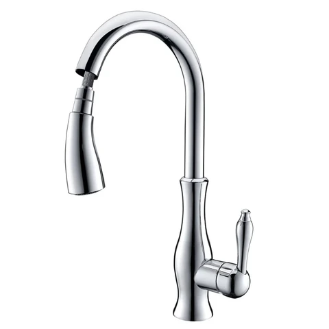 Homary Tracier Gooseneck Single Lever Handle Kitchen Tap with Pull Out Spray Chrome
