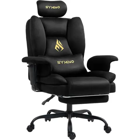Symino Gaming Chair Executive Chair Office Chair Ergonomic, Faux Suede Sofa-like Desk Chair with Footrest Height-adjustable Office Chair Computer Chair 130kg,black