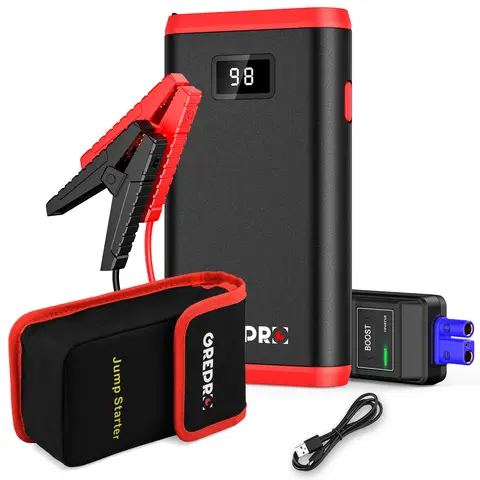 GREPRO 4000A Jump Starter Power Pack, Car Battery Booster Jump Starter and Jump Pack for 12V Vehicles(up to 7.0L Gas, 5.0L Diesel), Motorcycle, Battery Booster with LCD Screen and LED Flashlight