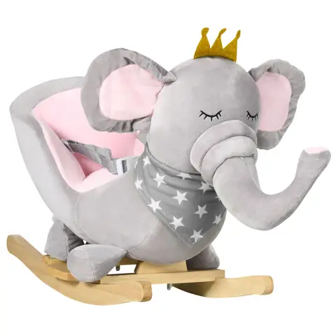 HOMCOM Baby Rocking Horse Plush Ride On Elephant Rocker with Sound Safety Belt Toddler Toy for 18 - 36 Months