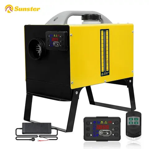 8KW Tragbarer Diesel-Lufterhitzer, 12V/24V All-in-One-Gehäuse inkl. 110-240V Netzteil, LCD-Display & Fernbedienung, mit Bodenhalterung. Für Wohnmobile, Autos, LKWs, Busse.