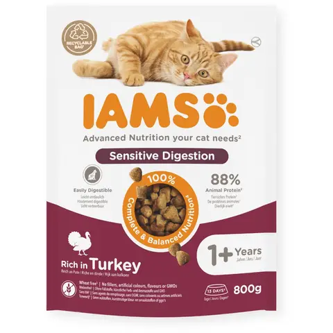 IAMS Vitality Sensitive Digestion Rich in Turkey 1+ Years 800g