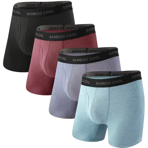 BAMBOO COOL Men's Ultra Breathable Underwear,No Riding Up Boxer Briefs with ComfortFlexible Waistband L (4 Pack)