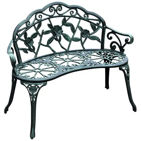 Outsunny Banc de Jardin 2 Places Style néo-rétro Motif Rose Lignes fuselées 100L x 54l x 78H cm Fonte d'aluminium Vert Vieilli