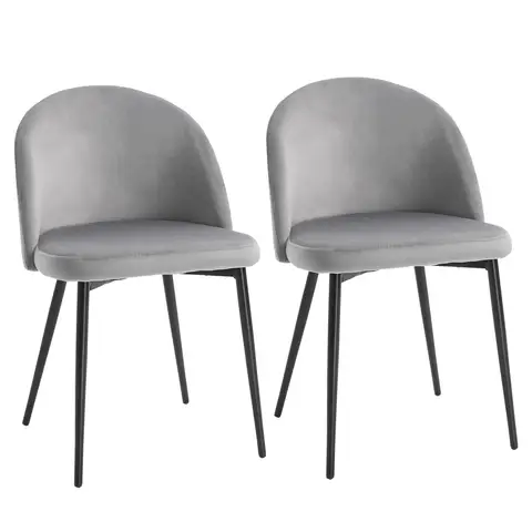 HOMCOM Dining Chairs Chic Velvet Grey/Black 2pcs