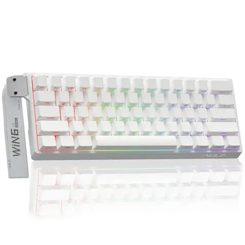 AULA WIN60HE 60% Gaming Wired Keyboard, Magnetic Switch Hot Swappable, Adjustable Actuation Rapid Trigger Mode, 8000 Hz Polling Rate, RGB Small Keyboard 60 Percent Compact Design for PC - Side-Engraved keycaps White/Graywood Magnetic Switch