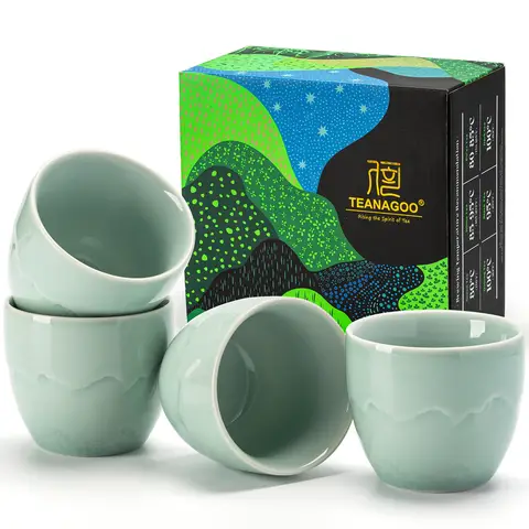TEANAGOO Japanese Tea Cups, 6.3 Oz/180ml, Celadon Blue, 4 Pcs/Box, No Handles, Ceramic, For Japanese & Asian Tea, New Year Sale , Top gift picks