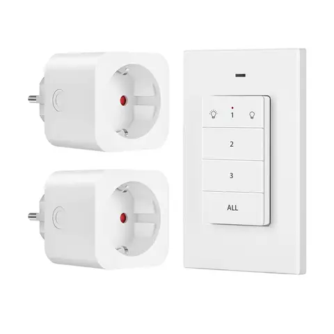 Dewenwils steckdose mit Fernbedienung, Plug-in Ein-/Aus-Funk-Wandschalter, Steckdosen-Set, 3680 W, erweiterbarer Lichtschalter für Feiertagsdeko, Reichweite 30 m, vorprogrammiert, weiß