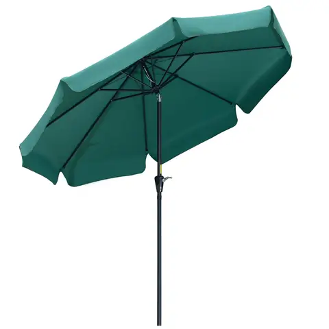 Outsunny 2.7m Patio Parasol Garden Umbrellas with Aluminium Pole, UPF 50+ Outdoor Sun Shade Table Umbrella with Tilt, Crank, 8 Ribs, Ruffles,, Green