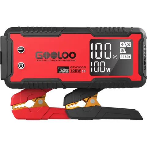 GOOLOO GT4000S Jump Starter 4000 Amp Car Starter 100W Two-Way Fast-Charging Portable Car Battery Charger Booster Pack for 10L Diesel and All Gas Engines, SuperSafe Lithium Jump Box for 12V Vehicles