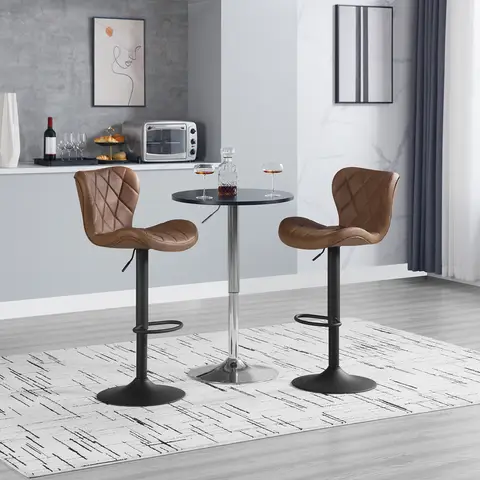 WOLTU 2er-Set Höhenverstellbare Barhocker, Drehbarer Küchenstuhl mit Fußstütze und Rückenlehne, Gepolsterter Sitz in Kunstleder, Braun, BH418br-2