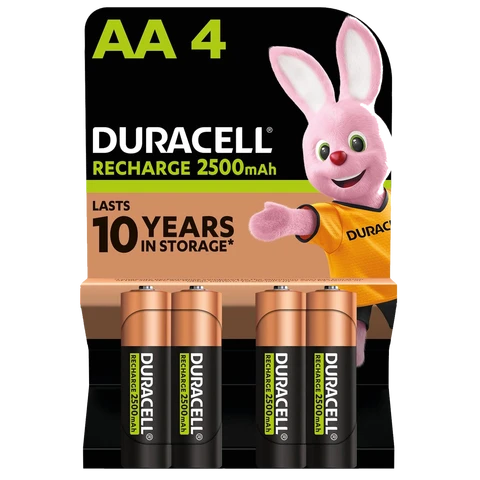 Duracell Rechargeable AA Batteries 2500mAh – 4 Pack