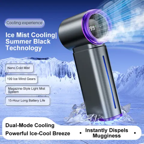 CUISYNC Handheld Mist Fan Portable 199-Speed Stepless Dimming 3500mAh Large Battery Grey GF04
