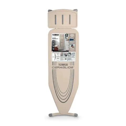 TOWER Oversize Ironing Board with Adjustable Height， Smooth Glide Cover， Non-Slip Feet， Latte