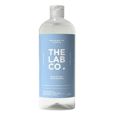 The Lab Co. Antibacterial Washing Up Dishwashing Liquid | Tough on Grease Dish Soap | Gentle on Hands | Non-Toxic, EDC-Free, Plant-Based Formula | 750ml | Soothing Scent  Linen Chamomile White Rose