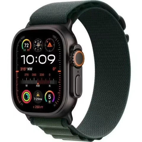 Apple Watch Ultra 2 Montre connectée avec boîtier titane noir et bracelet alpine vert GPS+Cellular 