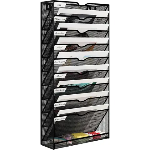 10 Tier A4 Mesh Wall File Holder,Black