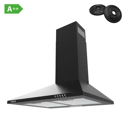 CIARRA Wall-Mounted Kitchen Extractor 60cm, Black — Convertible Venting, Push-Button Control 