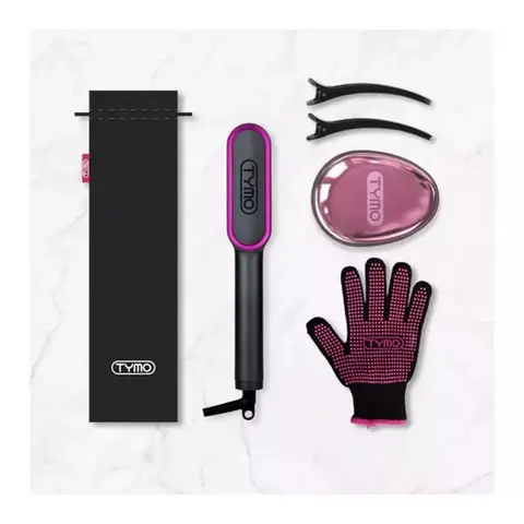 TYMO Ring Hair Straightener Brush, Flat Iron and Hair Brush 2-in-1, HC100, 3D Ceramic Heating Teeth, 5 Temperature Settings, Anti-Scald Design, Black, Top Gift Picks