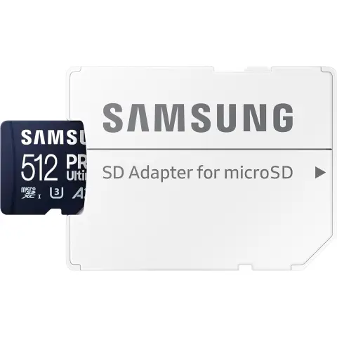 Samsung Pro Ultimate microSD-Karte + SD-Adapter, 512 GB, für Smartphones, Drohnen und Action-Cams, UHS-I U3, 200 MB/s Lesen, 130 MB/s Schreiben, MB-MY512SA/WW