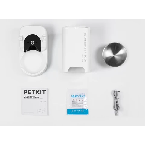 PETKIT Distributeur Automatique pour Chat Wi‑Fi 2,4 GHz, Capacité 3 L, Contrôle via Application, 1 à 10 Repas par Jour, Compatible avec Aliments Lyophilisés, Bol en Acier Inoxydable, Câble USB, Coloris Blanc Lait, Modèle ELEMENT SOLO Blanc