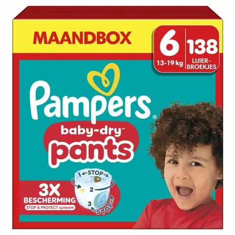 Pampers Baby-Dry Broekjes Maat 6 – 138 Luierbroekjes (Maandbox)