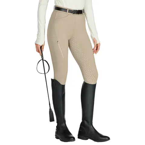 Willit Women's Riding Pants Full Seat Silicone Breeches Equestrian Horseback Riding Tights with Zipped Pocket Khaki S
