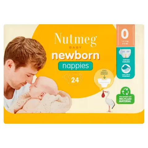 Nutmeg Premature Nappies Size 0 24 Pack