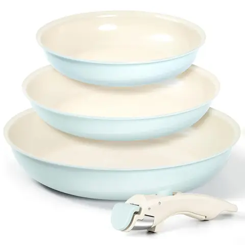 Michelangelo Nonstick Frying Pan Set, 8 / 9.5 / 11 Inch Ceramic Coated Skillets with Removable Handle, Induction Compatible Cookware Set, Model 841109