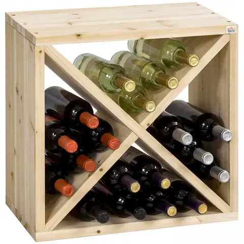 HOMCOM 24 Bottles Wine Rack, X-cube Stackable Storage Wine Holder Stand, Solid Wood Drink Organiser Display Shelf for Home Kitchen Bar Cellar, 50x26x50cm, Natural Wood Finish