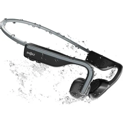 SHOKZ OpenMove Bone Sound Kopfhörer, Open-Ear Sport-Bluetooth-Ohrhörer mit Geräuschunterdrückungs-Mikrofon, IP55 wasserdichtes kabelloses Headset für Laufen, 6 Stunden Spielzeit, mit Aufklebern, Grau
